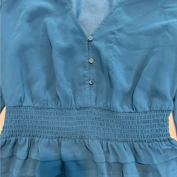 Guess Teal V-Neck Blouse Sz Small - Picture 4 of 9